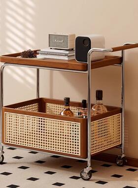 实可移边几中古收纳木小推车客厅沙55947发物置物架多储功能家用