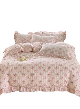 韩版公风纯棉WZ100333床上四件套床裙全棉套床单床被4初恋品粉色