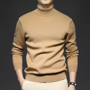 男士 内搭 100%精纺羊毛衫 秋冬纯色高领加厚保暖休闲商务羊毛打底衫