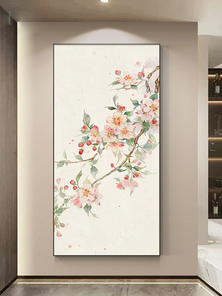 入口门有一幅快乐梅花客厅装饰画。新中国风快乐眉挂画。大尺寸海