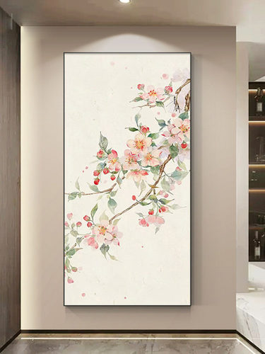 入口门有一幅快乐梅花客厅装饰画。新中国风快乐眉挂画。大尺寸海