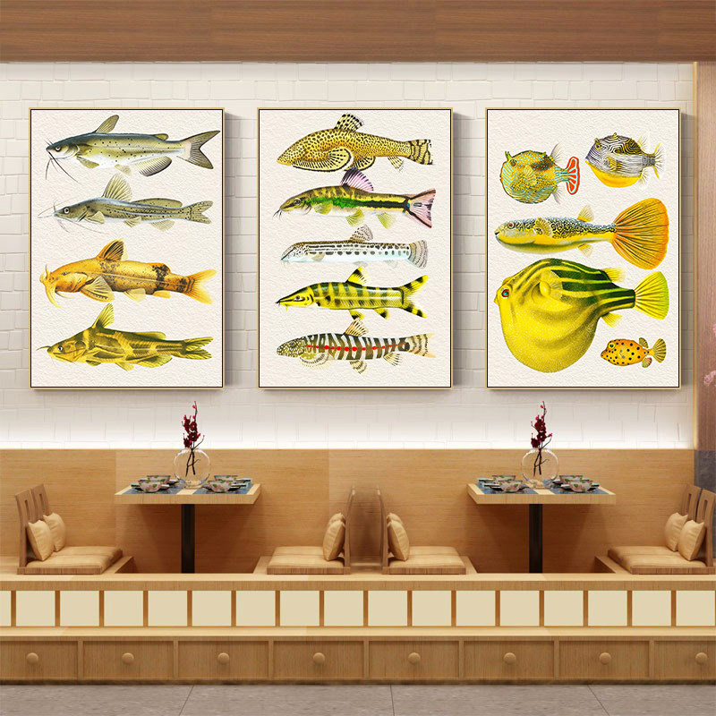 科普类装饰画日式餐厅海洋生物标本图鉴挂画烤鱼海鲜店日料店壁画