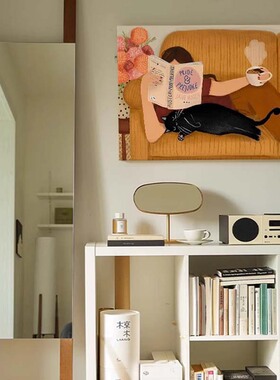 美式中古风慵懒少女客厅装饰画卧室温馨抽象人物挂画民宿餐厅摆画