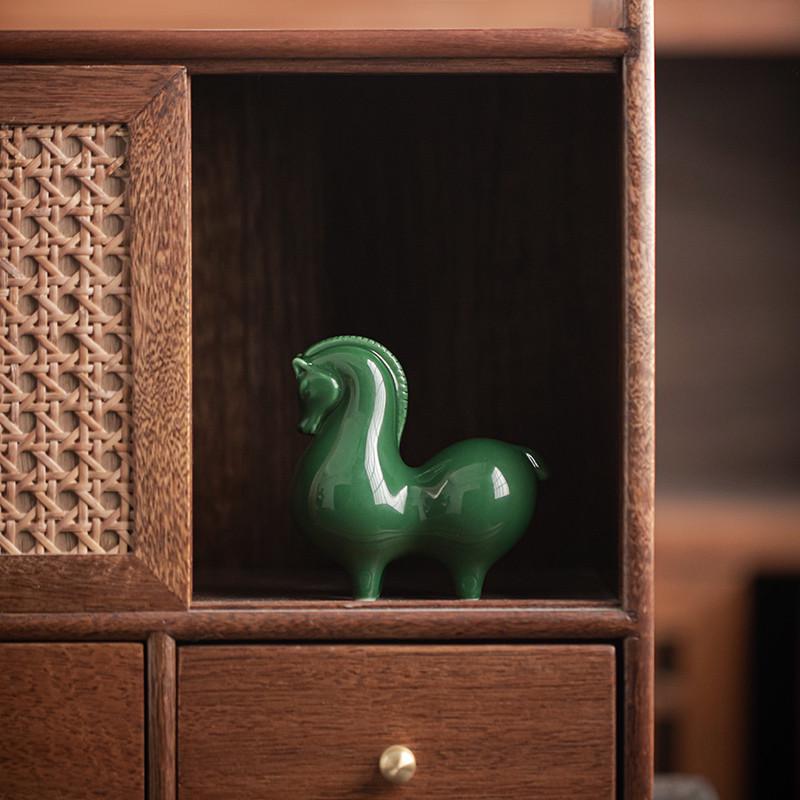 热销绿马创意可爱手工唐马茶宠摆件精品小茶玩茶道配件桌面摆设工