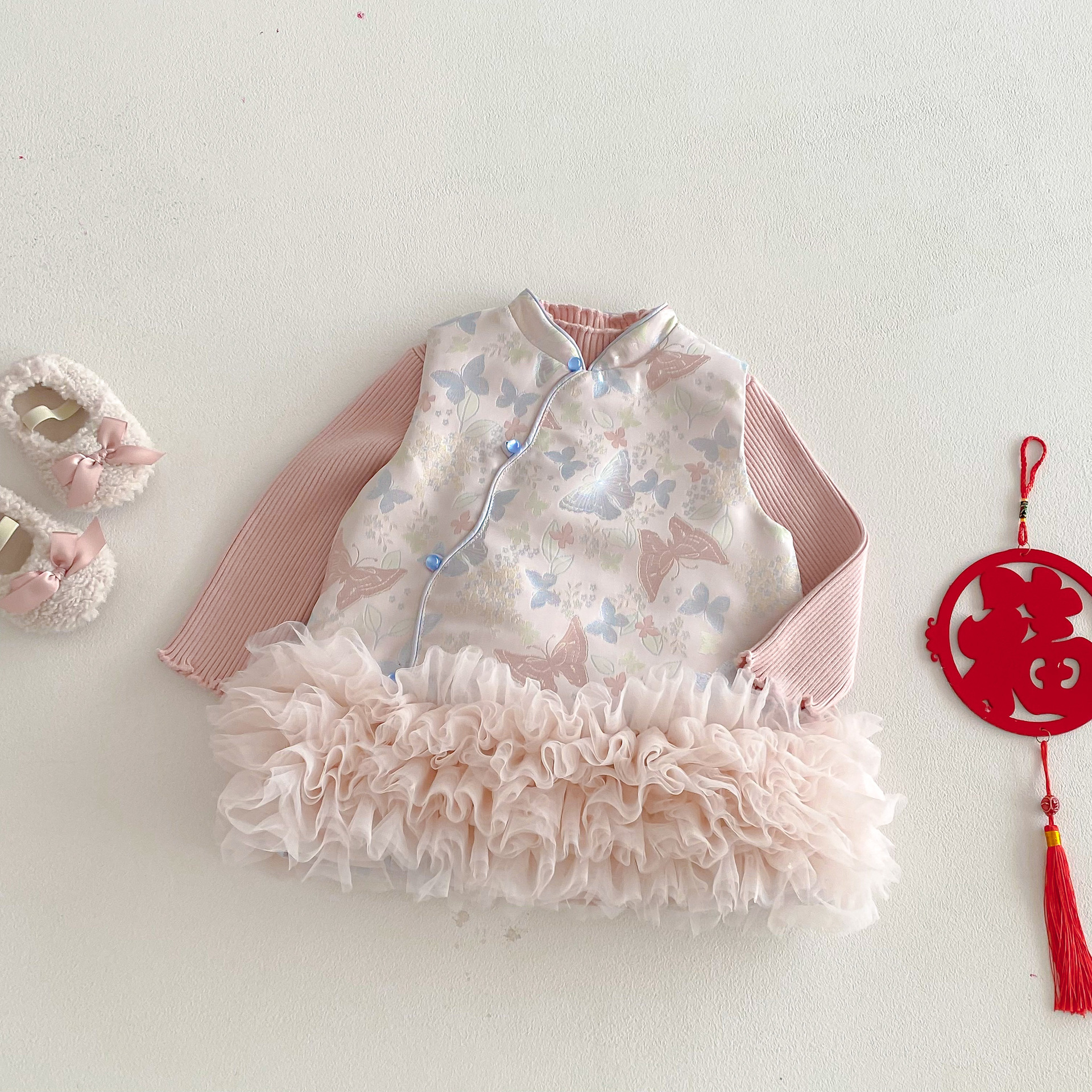 女童冬季中国风背心裙新年年服