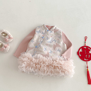 宝宝加厚中国风背心裙毛衣两件套装 套装 婴儿汉服裙子 新款 女童冬季