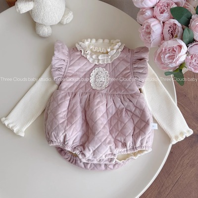 婴儿冬季加绒背心包屁衣毛衣套装