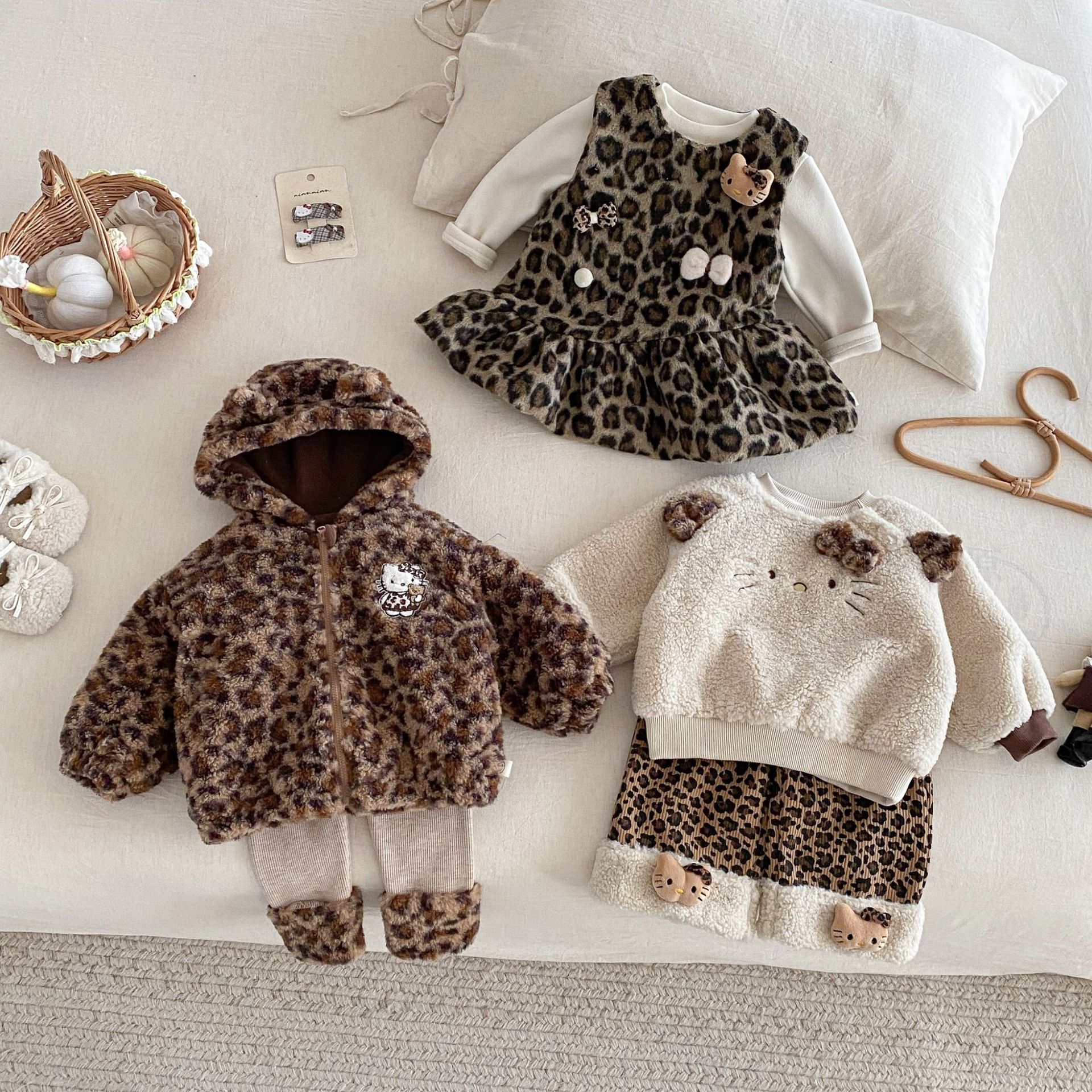 女童秋冬季新款豹纹套装背心裙