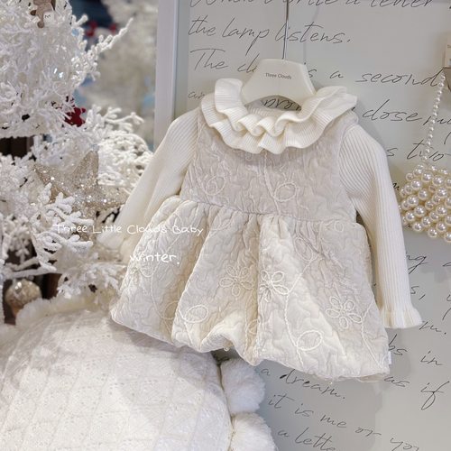 秋冬加绒女宝宝蕾丝公主裙套装