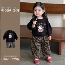 女童套装儿童春秋季2025新款A类纯棉卫衣豹纹裤两件套宝宝潮秋装
