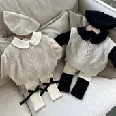 装 新款 套装 2024婴幼儿秋季 女宝宝毛衣背心T恤长裤 三件套儿童马甲