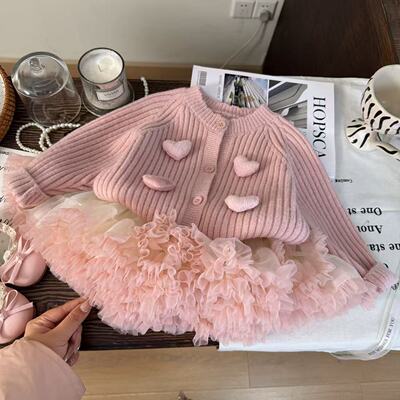 女童秋冬季新年年服针织短裙套装