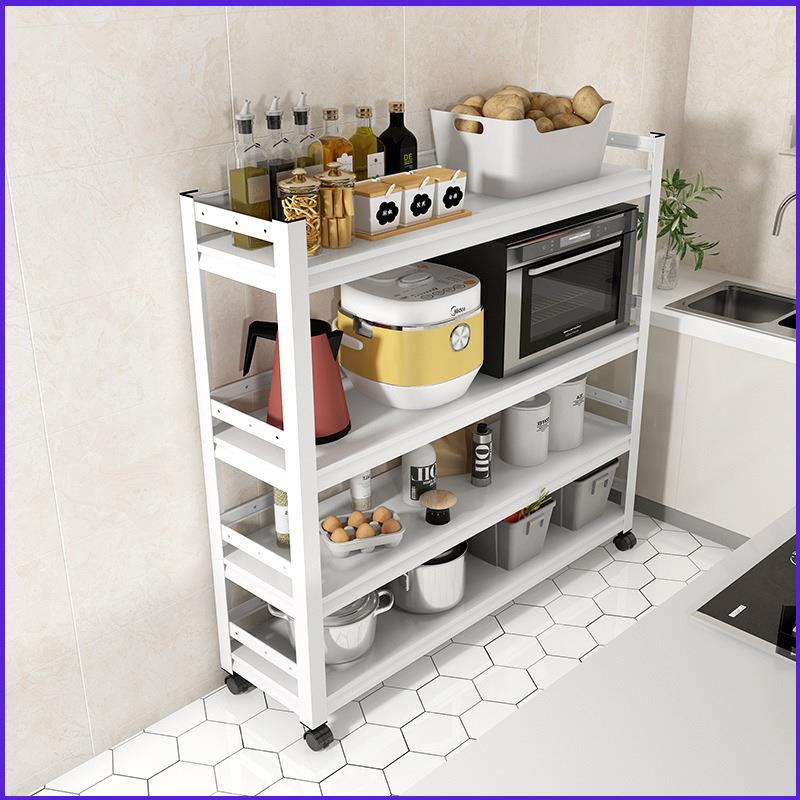 厨房置物架 带轮子围栏碳钢落地加厚多层带收纳架 家用微波炉架子