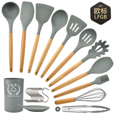 欧标厨具硅胶包五金kitchen木柄硅胶厨具套装不粘锅家用锅铲汤勺