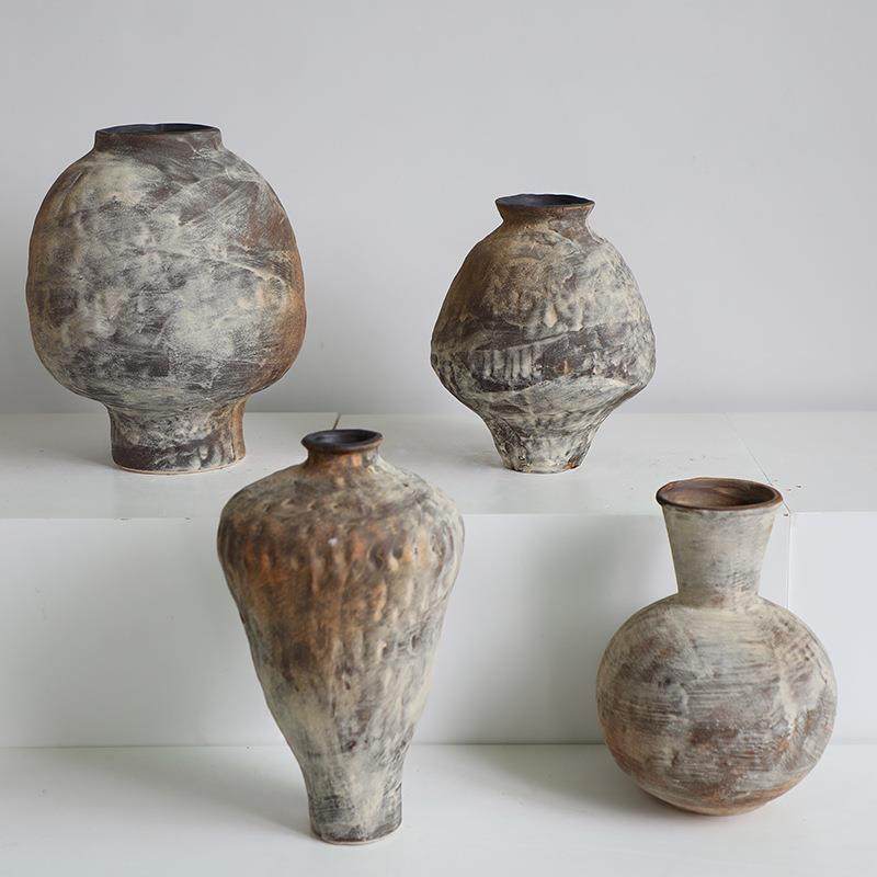 敦煌油画侘寂风陶瓷花瓶粗陶瓶插花复古手工民宿酒店摆件新中式,橡塑材料及制品,工业陶瓷,淘宝优惠券,粉丝福利购,淘宝优惠卷