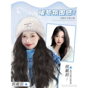 帽子和假发全合一妇女发秋多功能人造头水波纹长卷发OCF子羊毛帽