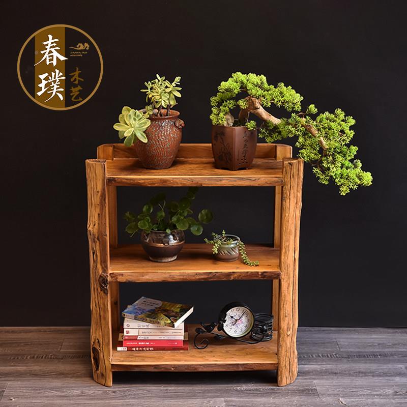 榆架置木花花盆原木架子底座CP实木花新中式创意落地盆景架室内老