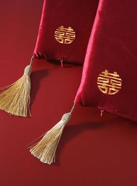 婚庆用口品跪垫结RTL婚红色字坐人垫新坐福垫一对改敬茶喜垫婚礼