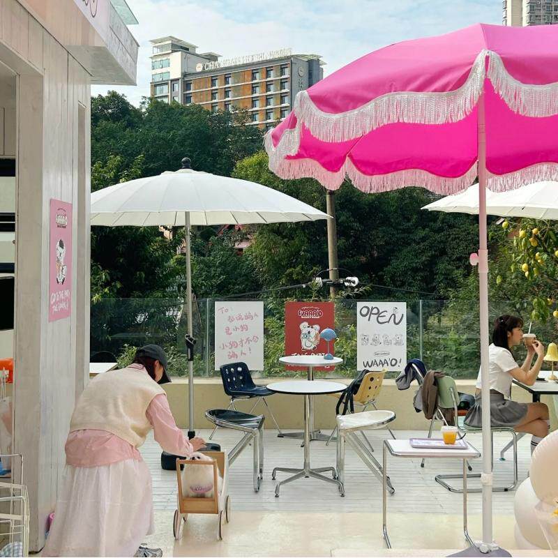 粉沙滩遮阳外伞白色户色具太阳伞二折伞花33334园大沙滩伞促销广