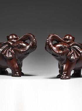 FJR01537黑檀客摆雕刻大象件一对木象家居厅店铺装饰红木木工艺品