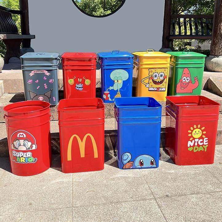 时尚通垃桶可爱创意垃圾筒tzljt大号铁烤漆铁圾制艺手提防火卡阻