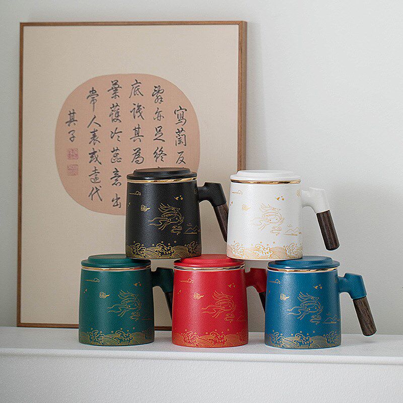 速发陶瓷办公杯茶克杯泡水分离马茶杯子个人水杯过滤水杯带盖创意