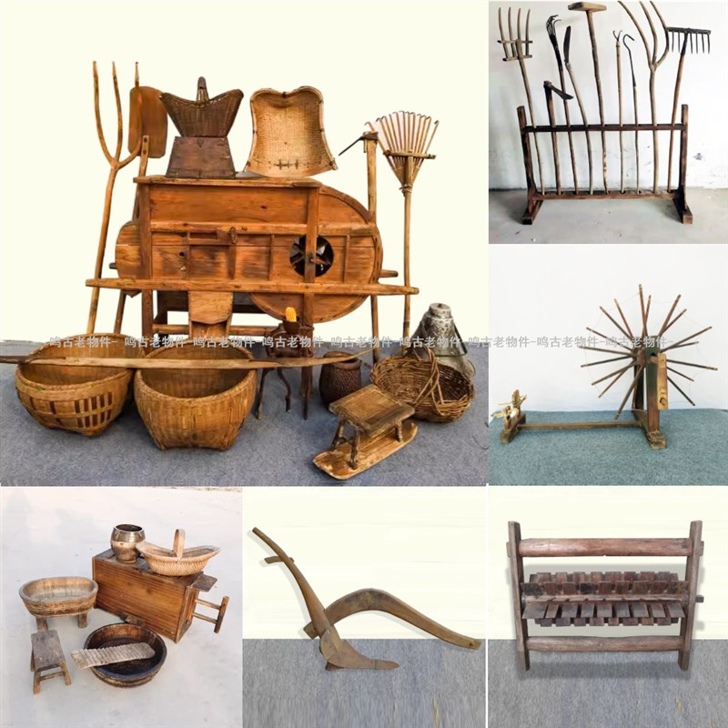 速发年俗老物件老旧农具民刀老木犁老式纺车农耕文化工具怀旧60镰