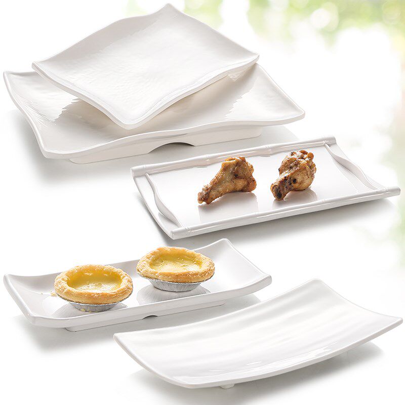 速发凯柏雅密胺白方盘子塑料仿瓷酒盘餐厅餐具创意长色翘脚店凉菜