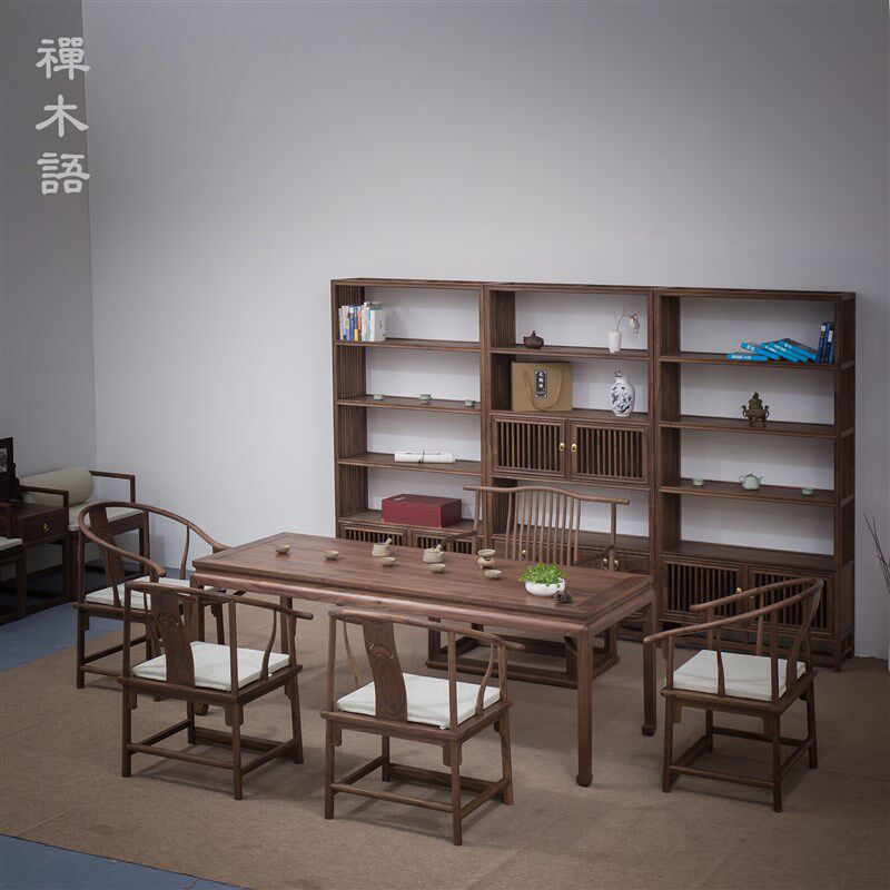 速发实木茶泡台茶艺桌黑胡桃木茶桌椅组合新中式茶室茶道明式榫卯