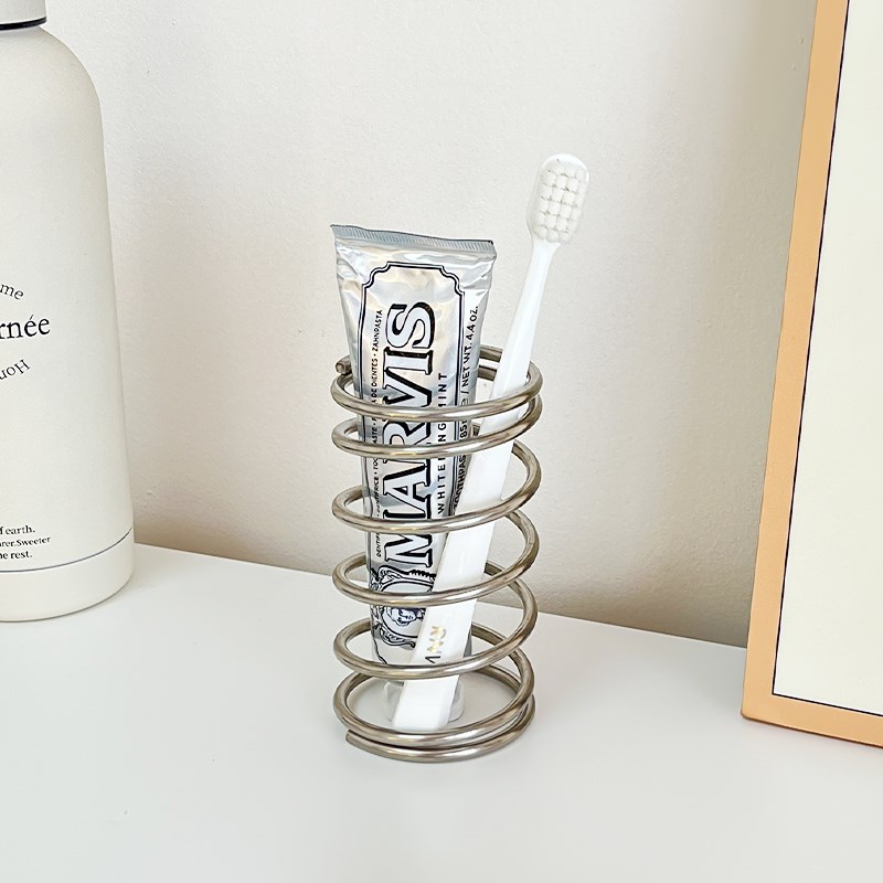 速发简台不锈刷弹簧牙刷架子梳妆约化妆钢收纳架笔筒
