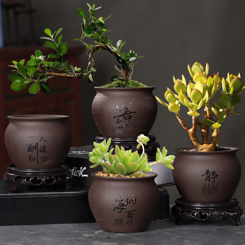 速发绿花砂盆小榕树老桩透气造景盆客厅兰花花卉紫植多肉盆景盆带