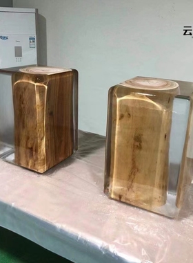 速发环氧树脂角几水件树凳茶枝墩子摆晶透明雕塑艺术品凳子压克力