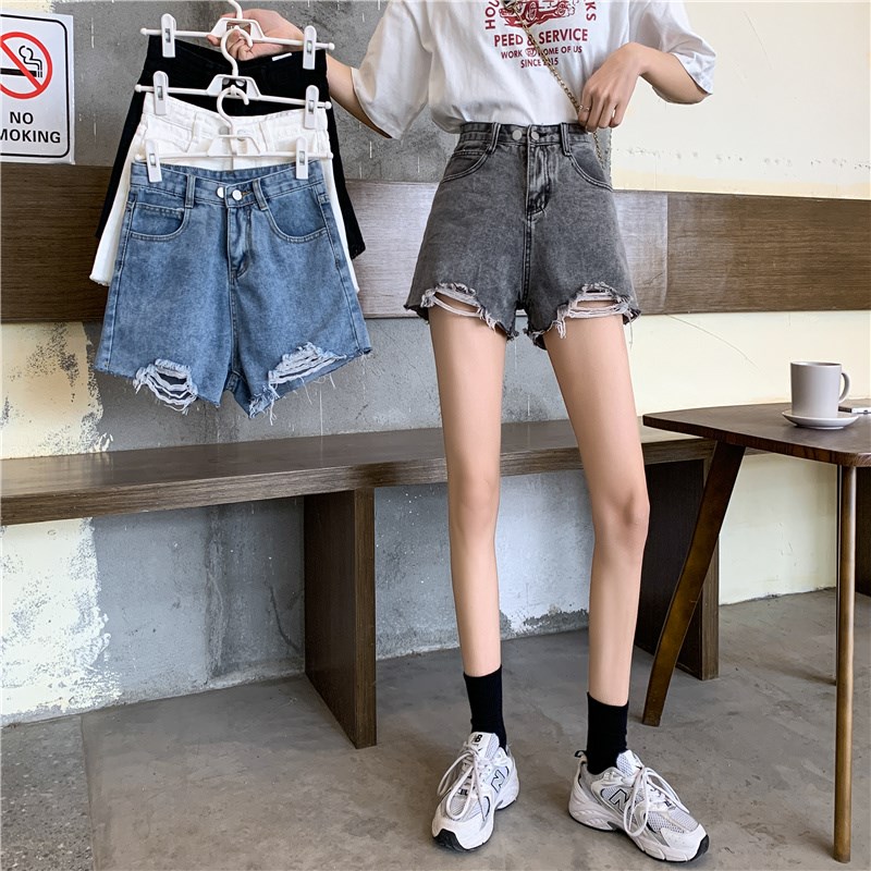 速发c2021新款学版夏h高腰大码牛仔短裤韩生宽松A字热裤