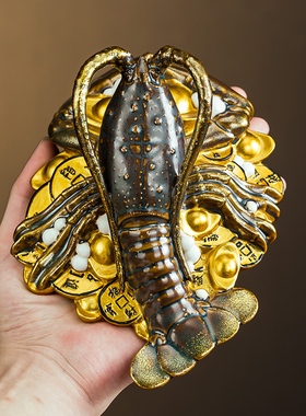 速发彷真小青龙虾摆件招瓷猛龙过江摆盘模型桌面陶财装创意开