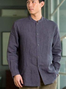 速发一味麻--春洗亚- 水秋立领男装衬衣 上衣60224四色入