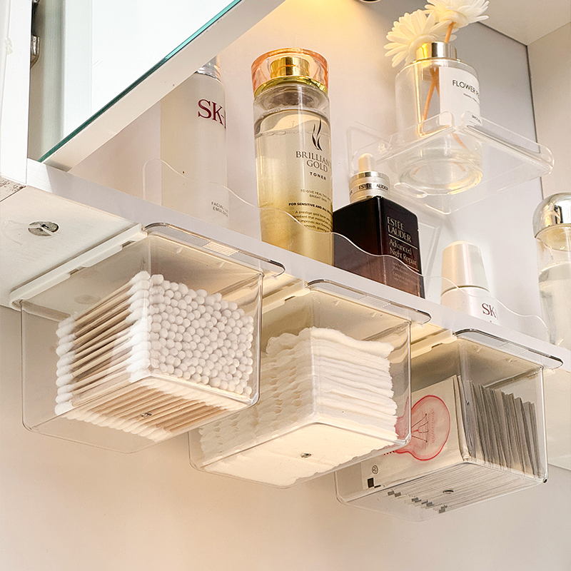 速发镜柜下收饰盒抽棉式浴室柜屉签化妆棉发纳整理卫生间化妆品置
