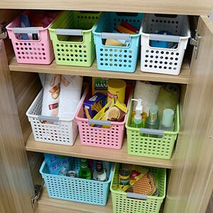 速发多彩方厚头加形塑料收纳篮 镂空 厨房浴室桌面床长收纳盒置物