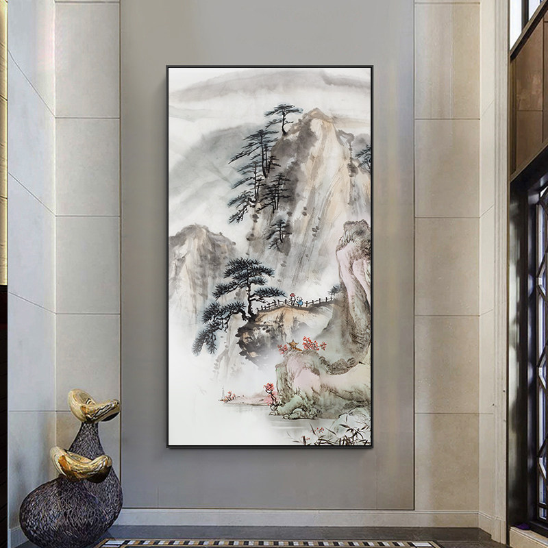 速发入户玄关装饰画新中式竖版国画荷花过道挂饰壁画走廊尽头客厅