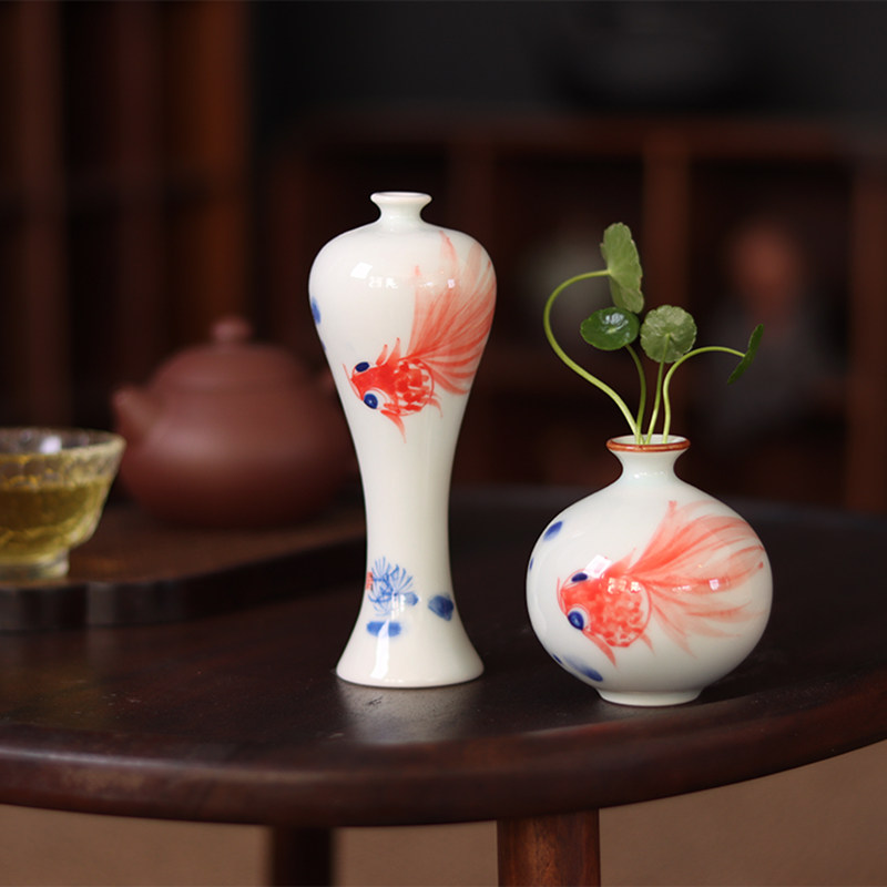 速发手绘陶瓷小花瓶迷你瓷器居插家摆装饰品干花件花水培器皿创意