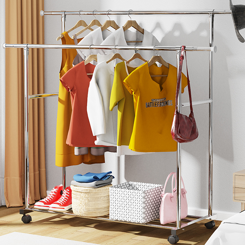 速发不锈钢晾家架落地挂衣架卧室简衣凉衣杆易用移动衣架子宿舍台