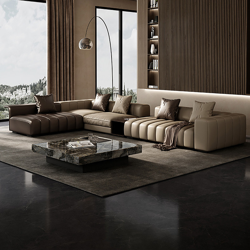 吉斯家具鲁班-minotii钢琴键沙发头层牛皮意式客厅大户型别墅转角