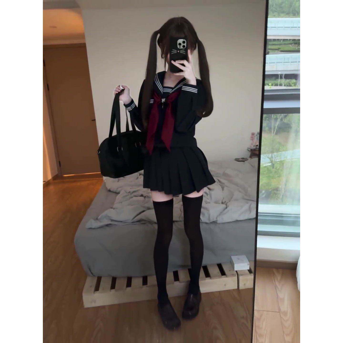 统绀三本jk基制服裙正套装女学水院风础款LMZ手服日系大尺码中间