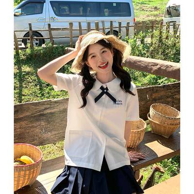 东京国岁时j领k制服泰校服衬衫夏季白色短袖学院风圆泰式衬记ZLC