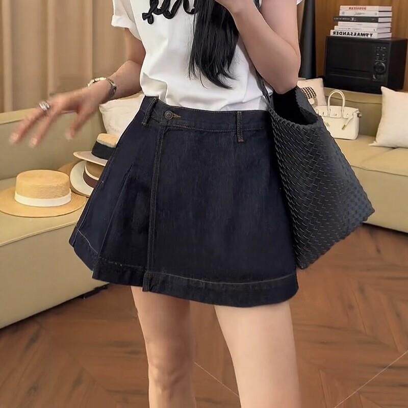 大尺码2025夏季款薄高腰不女规则牛仔裤裙胖mm遮显瘦a字半ADG身胯