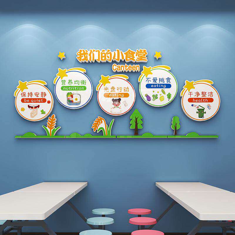 幼儿园食堂文化贴纸环创布置托管班小饭桌文明用餐标语立体墙贴画