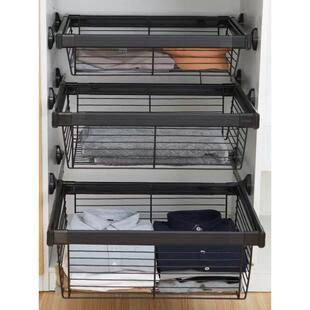 衣柜拉篮抽屉式深浅口伸缩裤架内置衣帽间收纳不锈钢藤篮家用网篮
