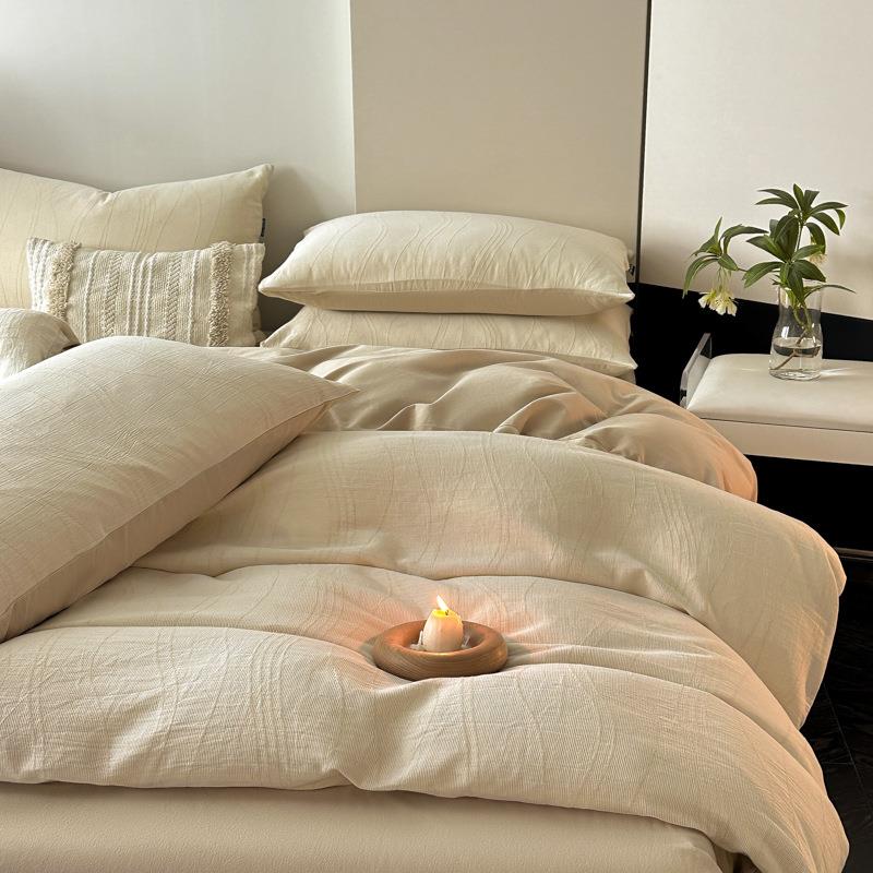 A类全棉加厚磨毛床上四件套纯棉双层纱提花被套床单高级感三件套