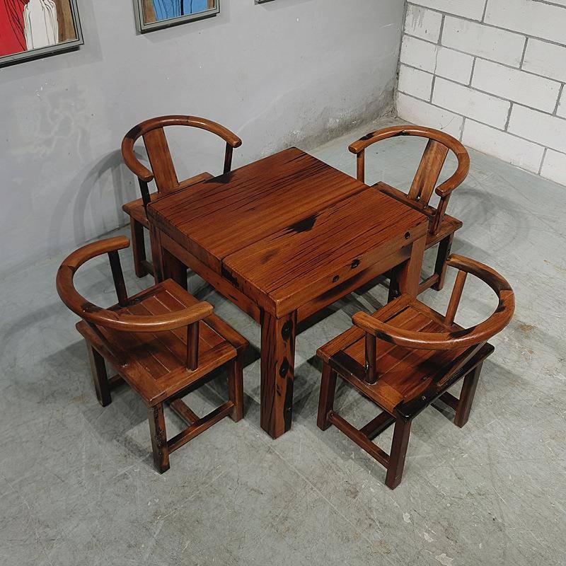 老船木茶桌实木客厅阳台餐桌户外休闲桌四方形饭桌中式八仙桌家用