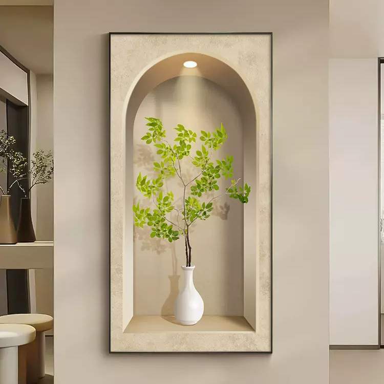 入户门玄关装饰画现代简约客厅走廊过道墙壁画奶油风绿植高档挂画