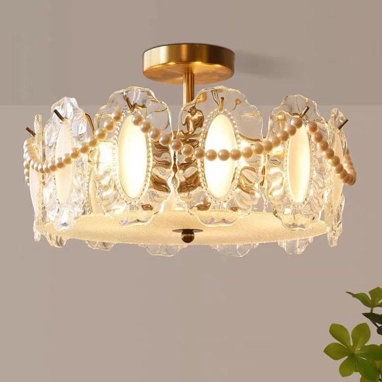 法式轻奢水晶珍珠云雾吸顶灯复古房间灯设计师艺术浪漫温馨主卧灯